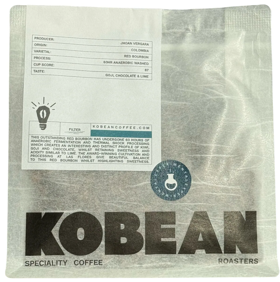 jhoan vergara - (60hr anaerobic thermal shock, red bourbon) sca: 87 coffee by kobean coffee roasters
