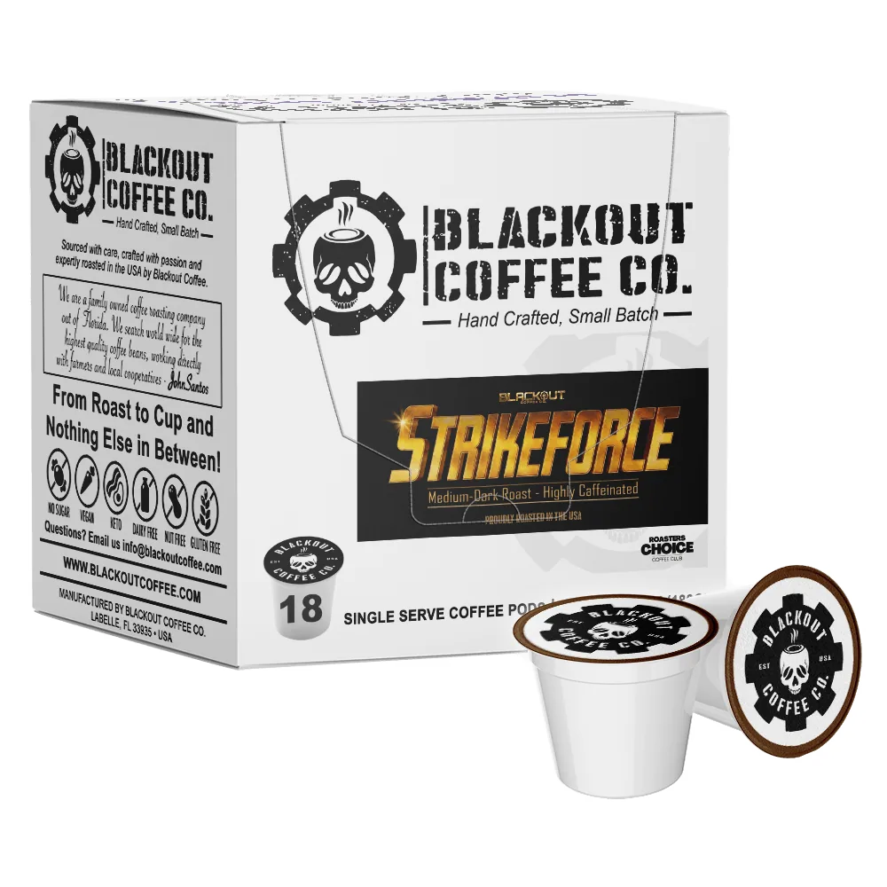 strike force blend medium dark roast pods 18ct coffee by blackout coffee co.