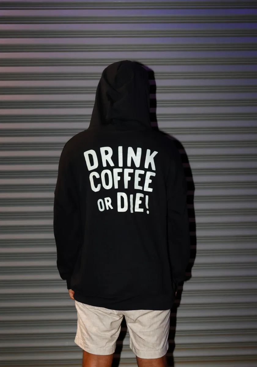 drink coffee or die // zip-up hoodie coffee by java kai