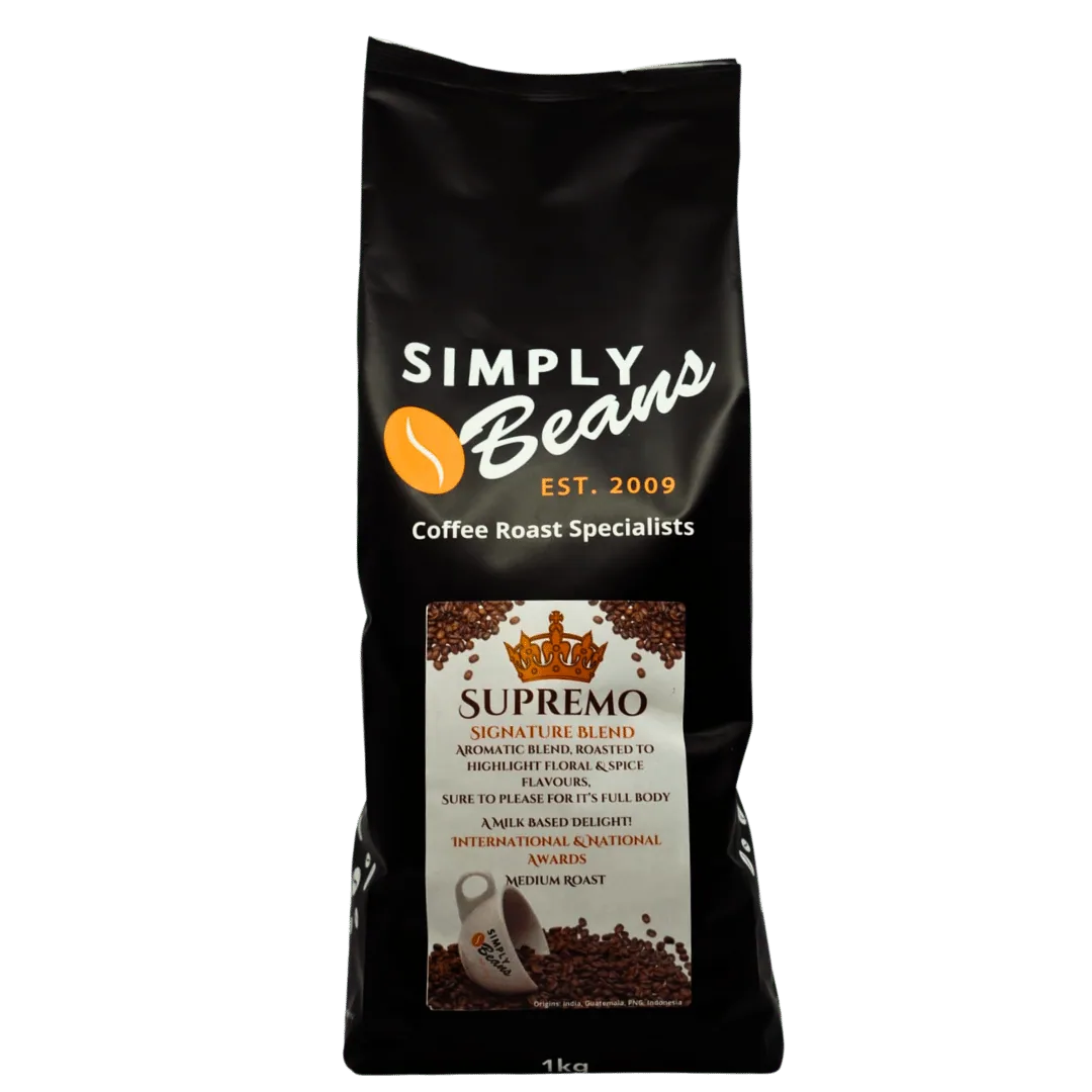 supremo blend coffee by simply beans coffee roast specialist