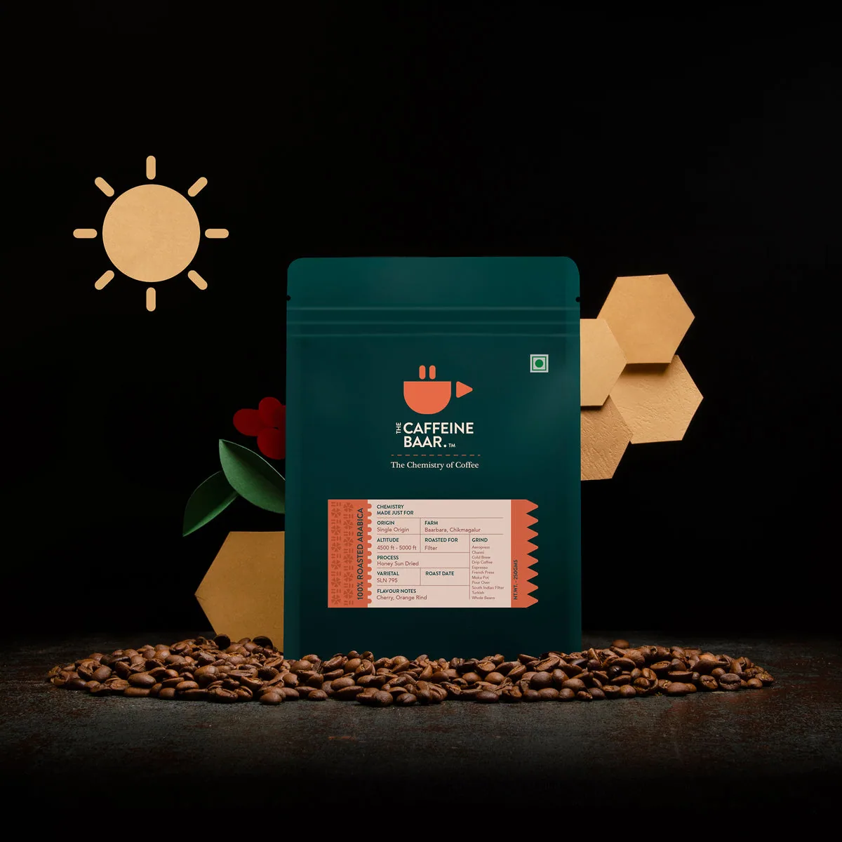 honey sun dried sample packet coffee by the caffeine baar cafe & roastery
