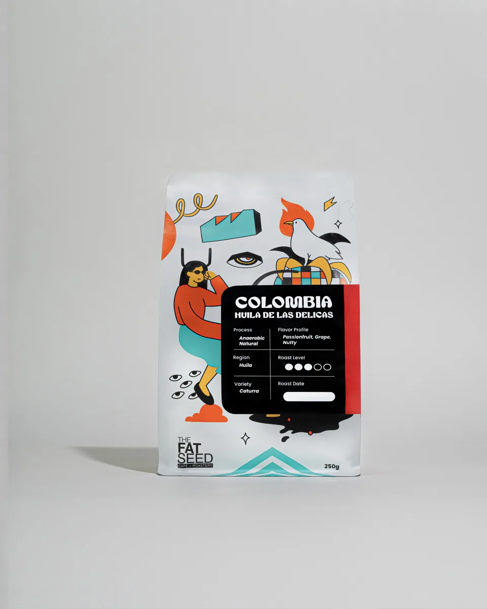 colombia huila las delicias anaerobic natural coffee by the fat seed cafe + roastery greenbelt