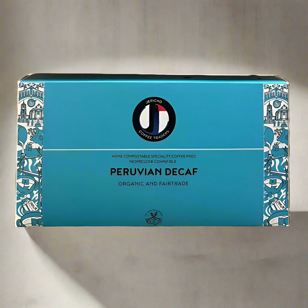 peruvian decaf (10 compostable pods) coffee by jericho coffee traders roastery