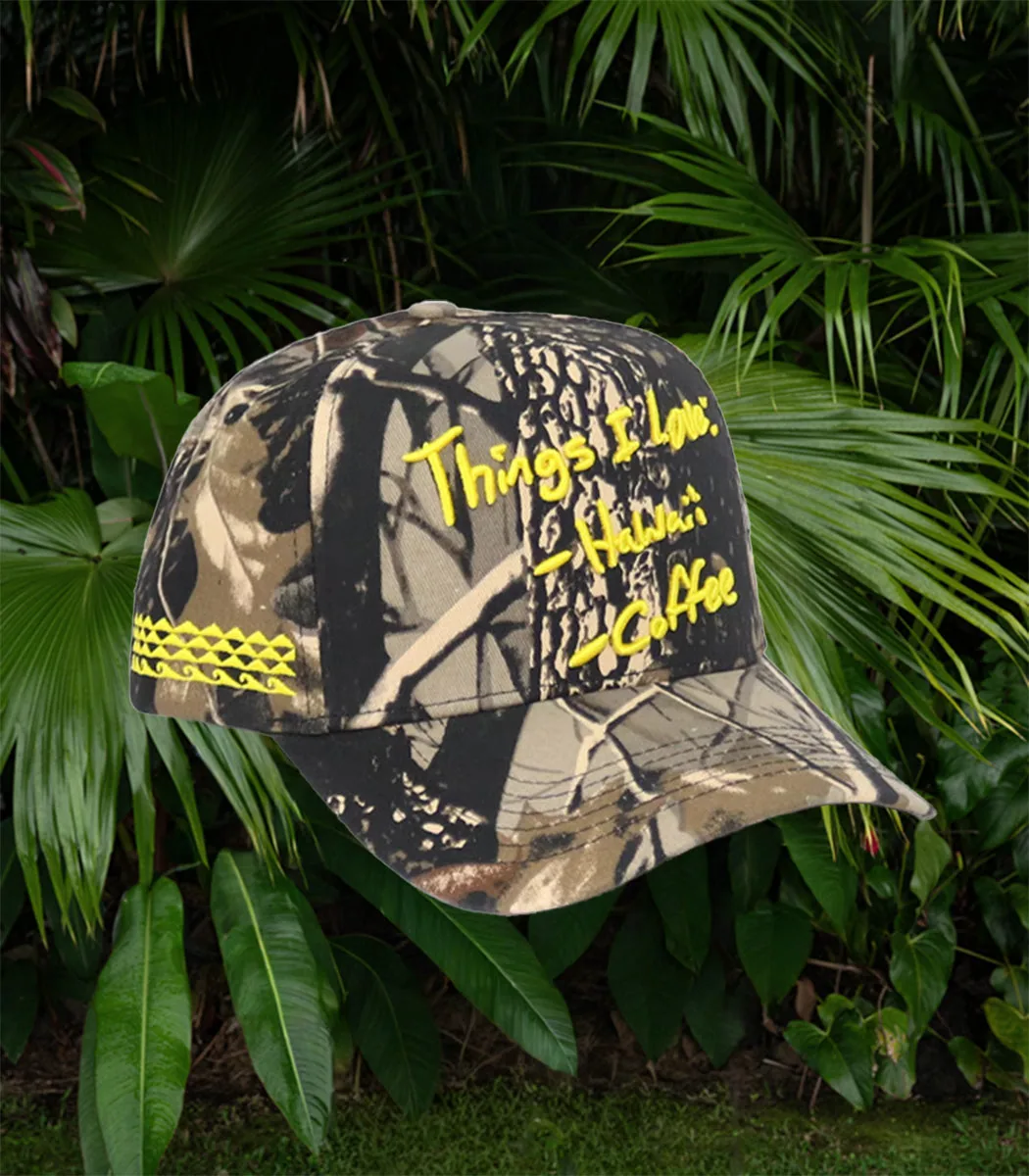'things i love' camo snapback coffee by hico - hawaiian coffee