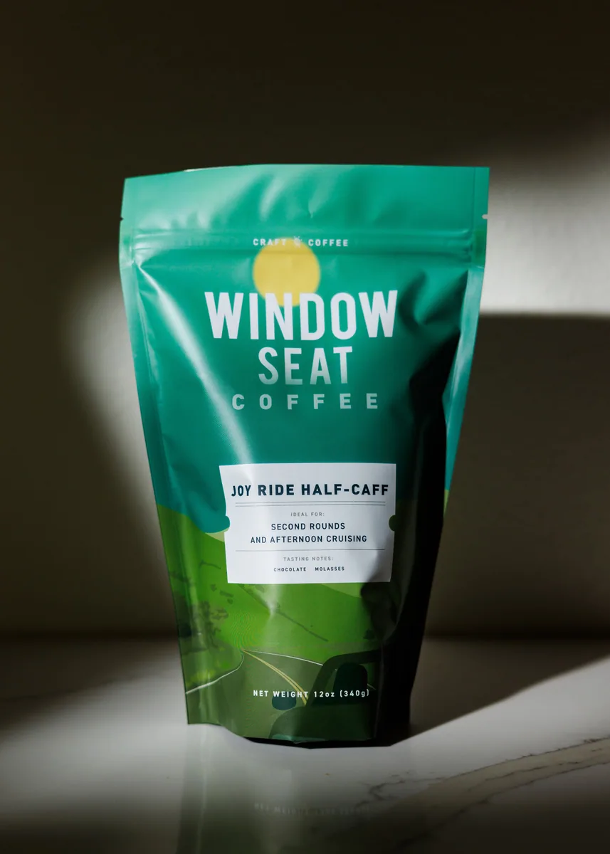 joy ride half-caff roasted coffee coffee by window seat coffee