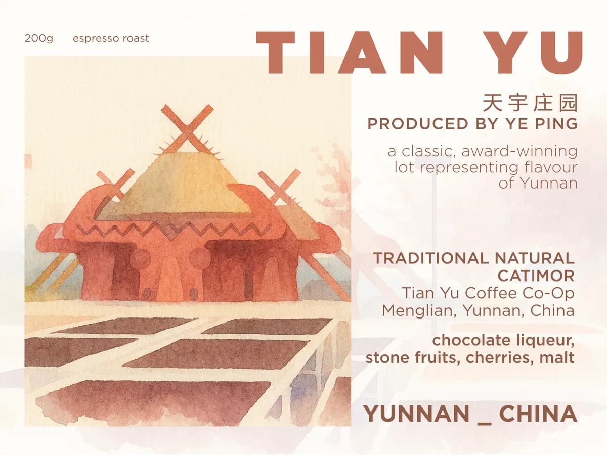 tian yu | traditional natural | yunnan, china | espresso roast | 200g - yunnan coffee by four kilo fish coffee & tea