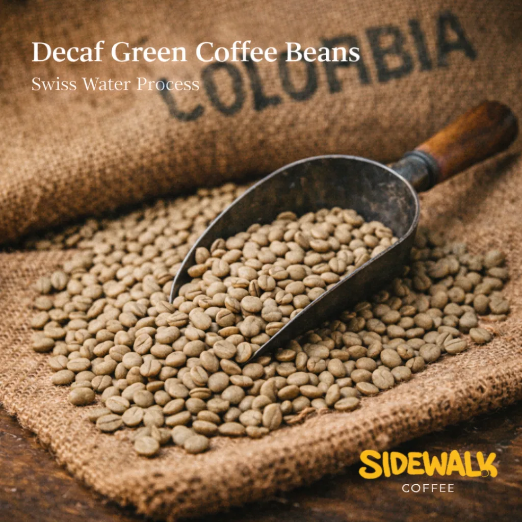 green coffee beans - colombian decaff coffee by sidewalk coffee company