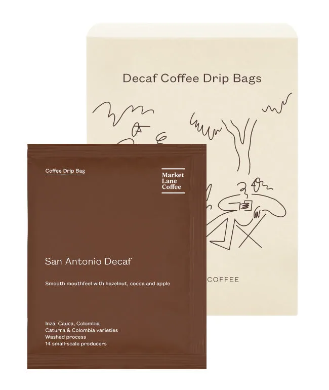 coffee drip bags – san antonio decaf - colombia coffee by market lane coffee