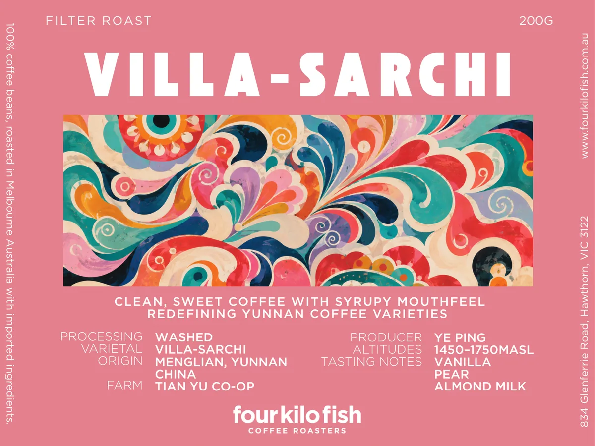 villa-sarchi | washed | menglian, yunnan, china | filter | 200g - yunnan coffee by four kilo fish coffee & tea