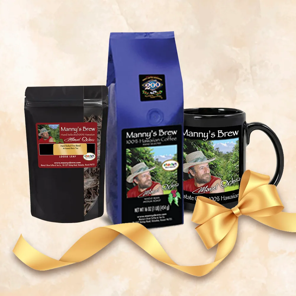 manny's tasting trio gift pack coffee by buddha's cup kona coffee and tea farm