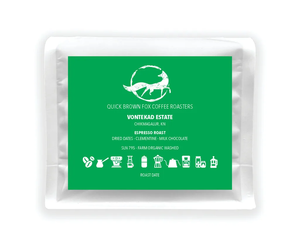 vontekad estate sln795 [farm organic washed] [espresso roast] coffee by quick brown fox coffee roasters