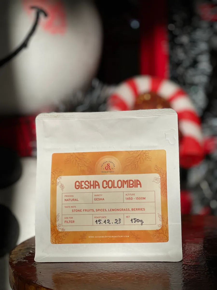 gesha colombia natural coffee by saigon coffee roastery