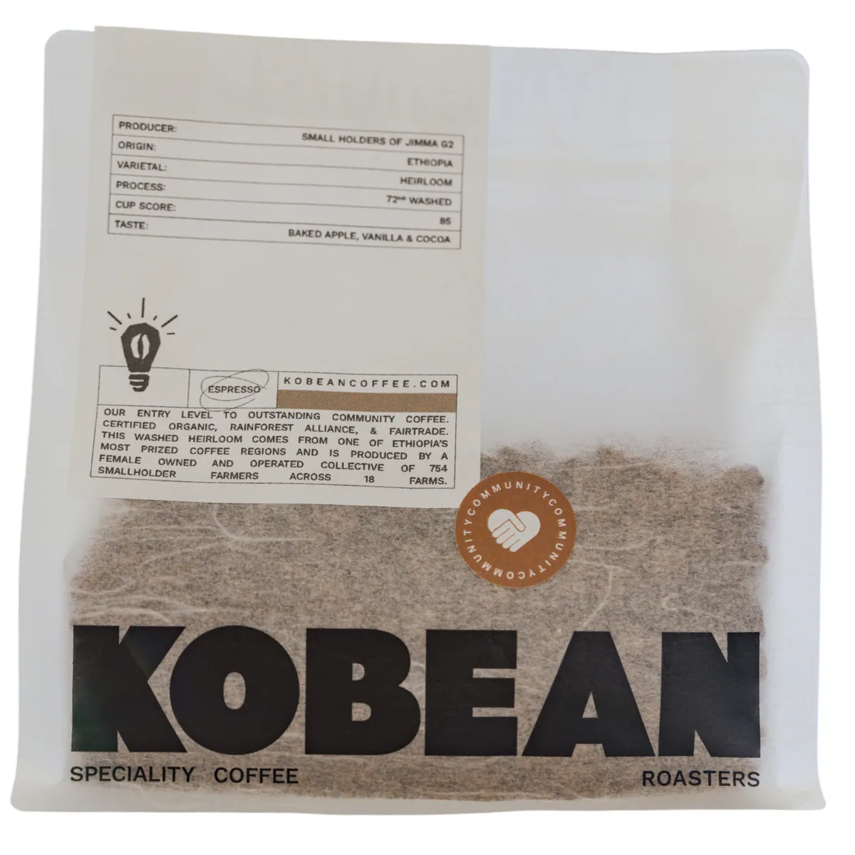 small holders of jimma g2 - (72hr washed, heirloom) sca: 85 coffee by kobean coffee roasters
