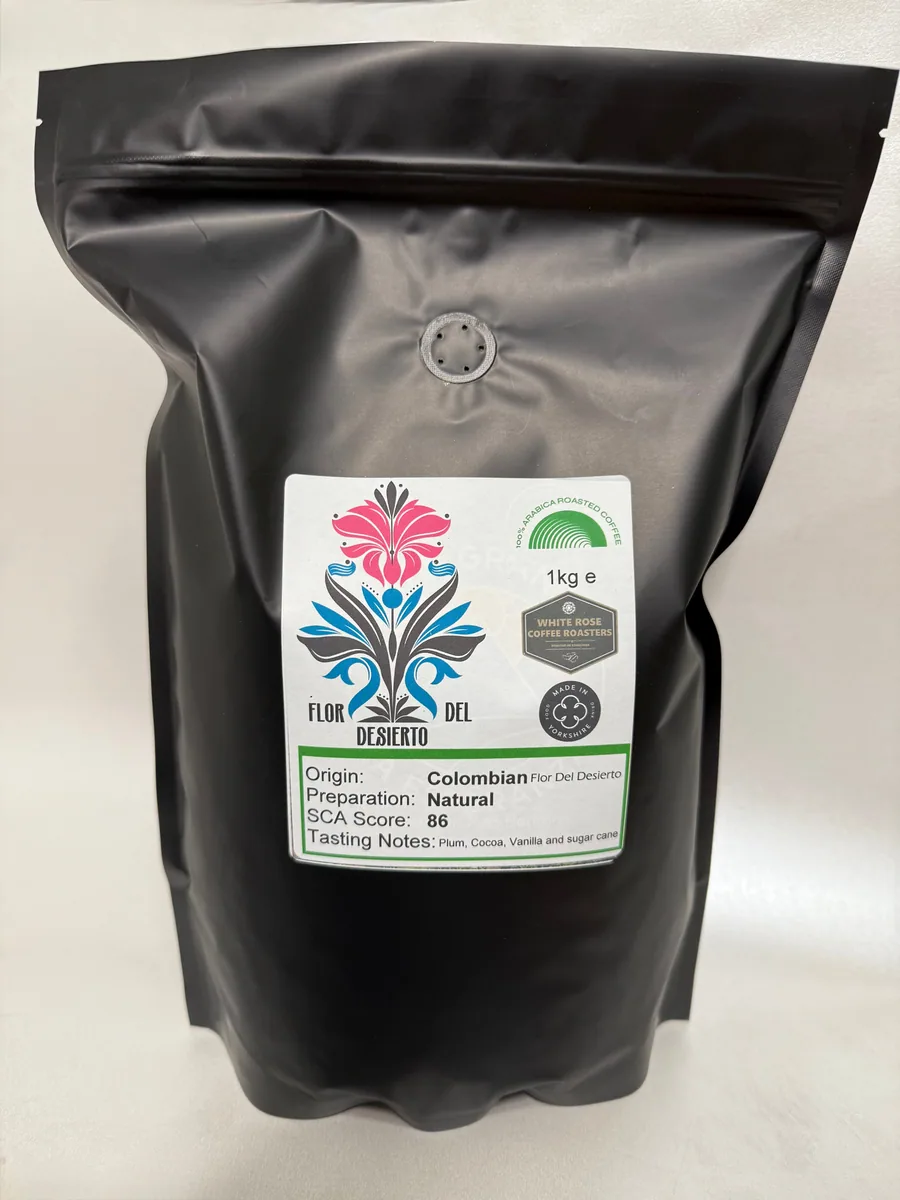 colombian natural flor del desierto arabica roasted coffee coffee by white rose coffee roasters