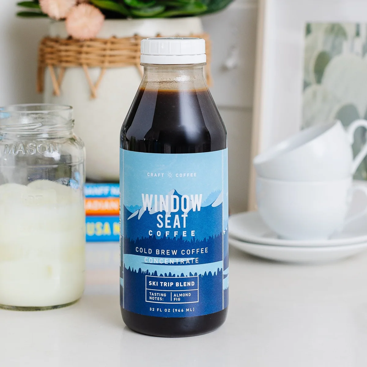 ski trip cold brew concentrate coffee by window seat coffee