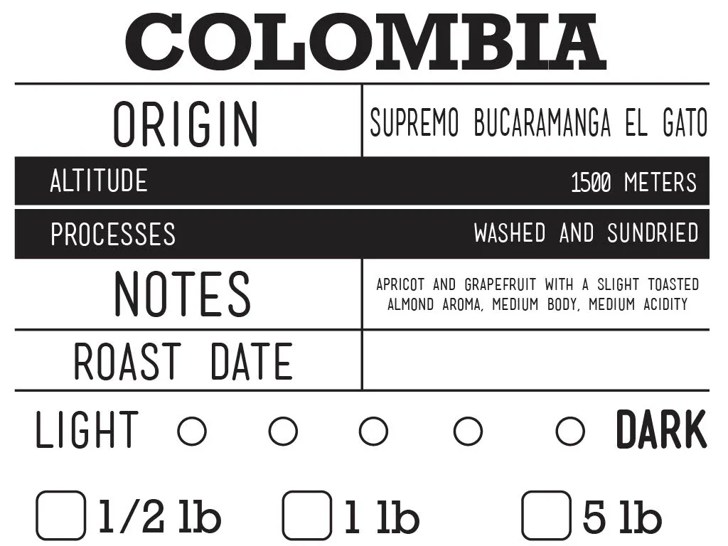 colombia  supremo bucaramanga el gate coffee by lobos coffee roasters