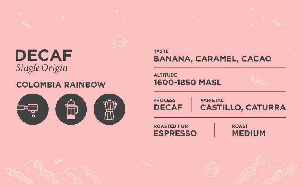 decaf - colombia rainbow coffee by rocketfuel coffee roasters
