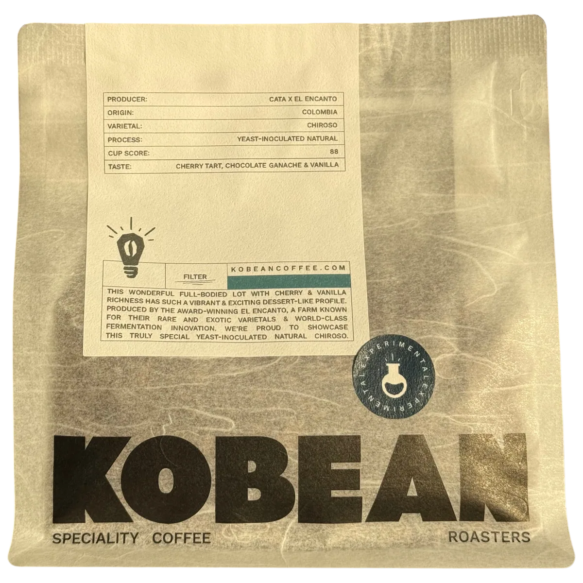 cata x el encanto - (yeast-inoculated natural, chiroso) sca: 88 coffee by kobean coffee roasters