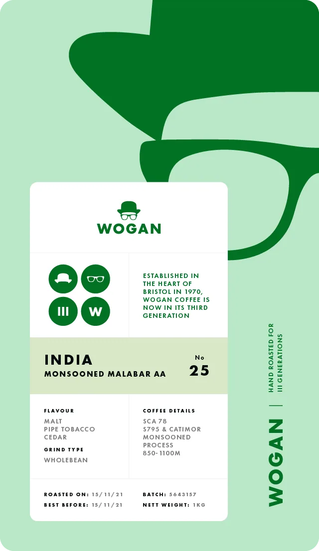 india monsooned malabar aa coffee by wogan coffee