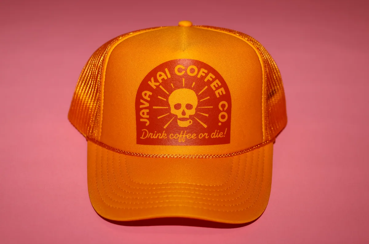 drink or die tomb stone logo// yellow coffee by java kai