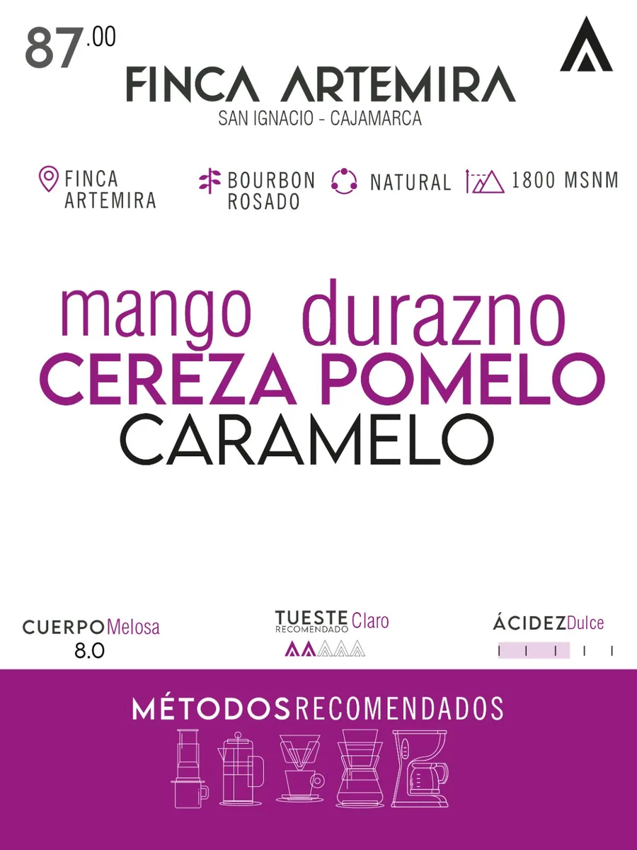 café de especialidad - finca artemira - bourbon rosado natural coffee by fortunato coffee & roaster