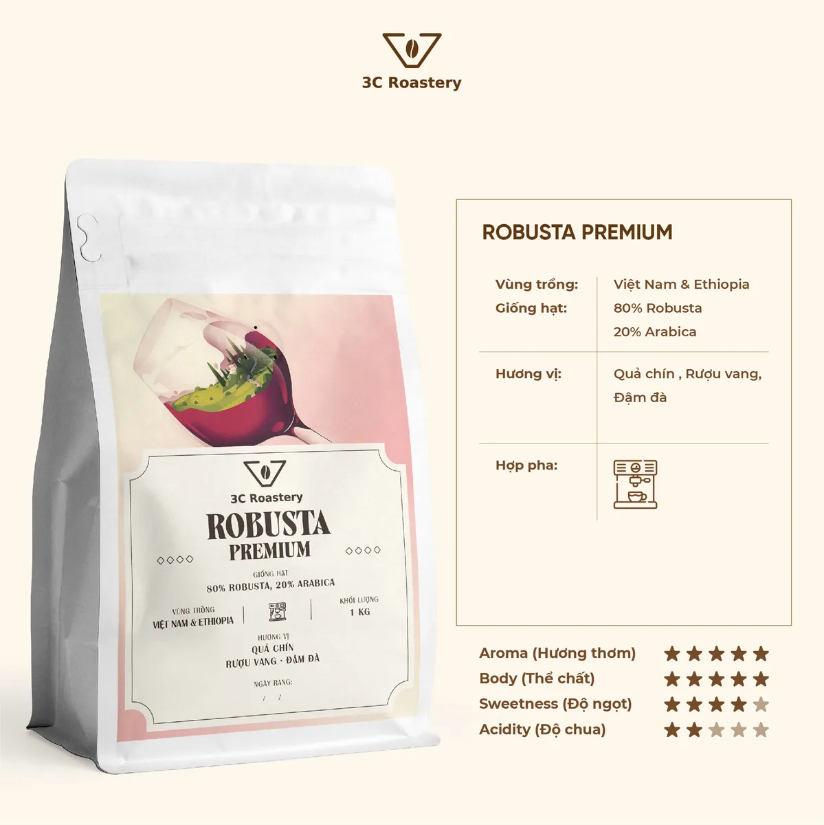 blend việt nam & ethiopia robusta premium – pha máy coffee by 3c roastery - 92 phan kế bính