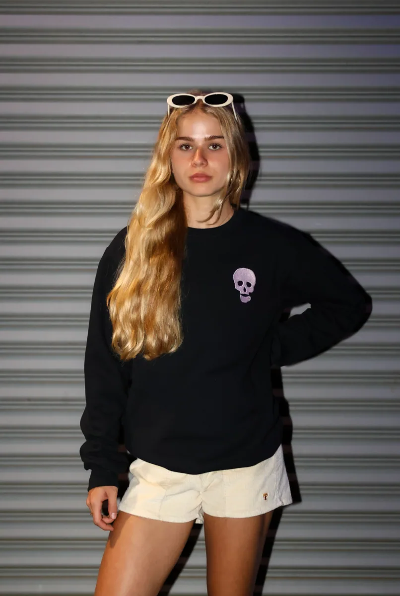pink embroidered java kai skull pull over fleece // unisex coffee by java kai