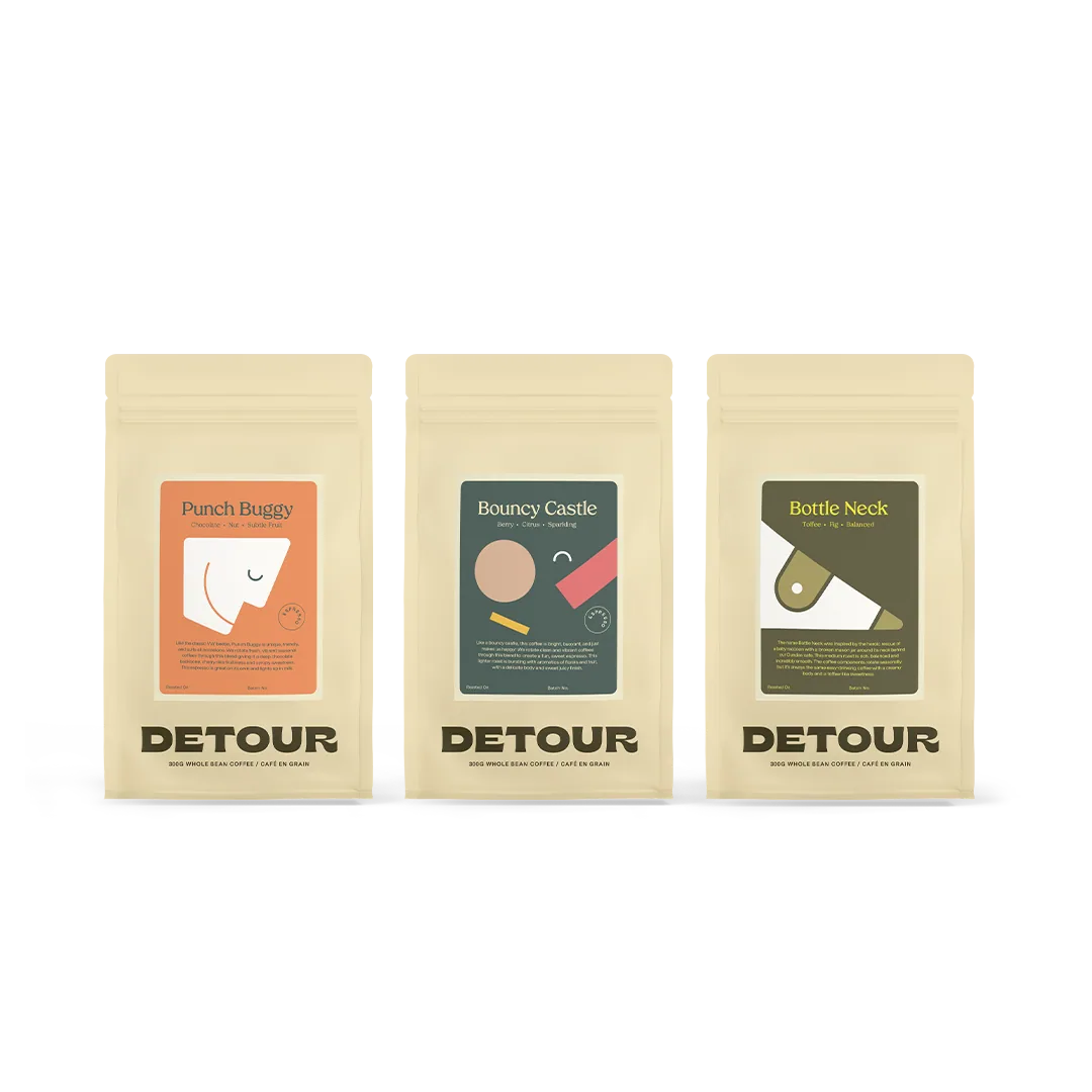 essentials tasting pack - colombia + brazil + guatemala + costa rica coffee by detour coffee roasters