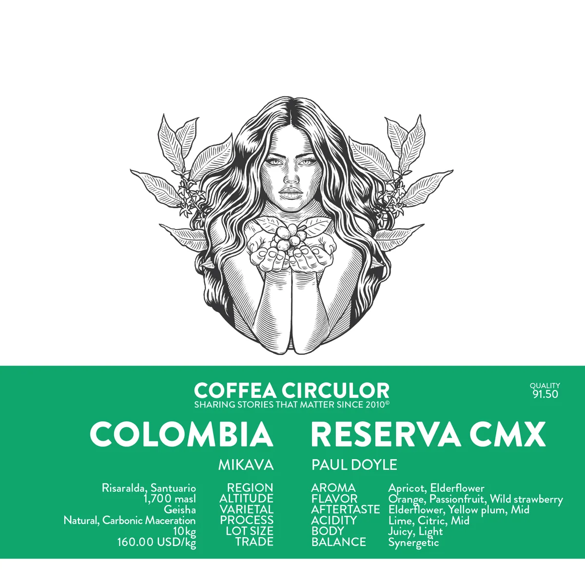 colombia mikava reserva /10202 geisha carbonic maceration cmx - colombia coffee by coffea circulor