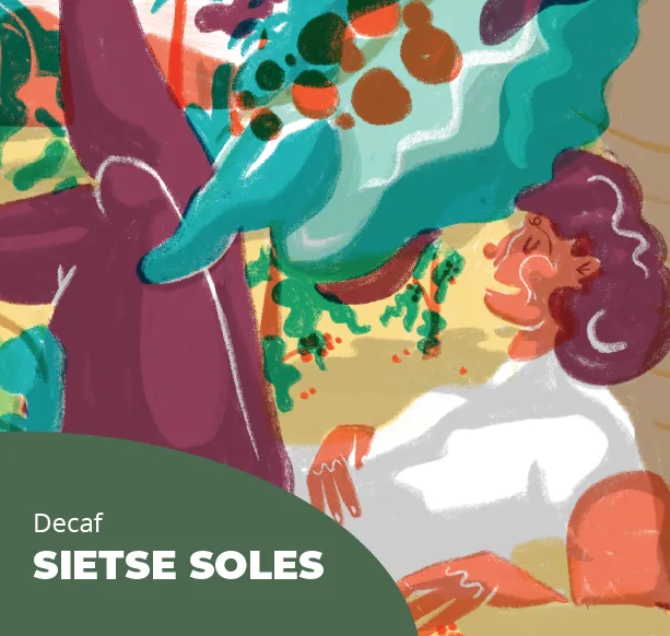 koffie colombia, sietse soles (decaf) <h5>smaakprofiel: funky </h5> <p> smaakt naar blauwe bessen en perzik</p> coffee by dagger coffee // zijdebalen