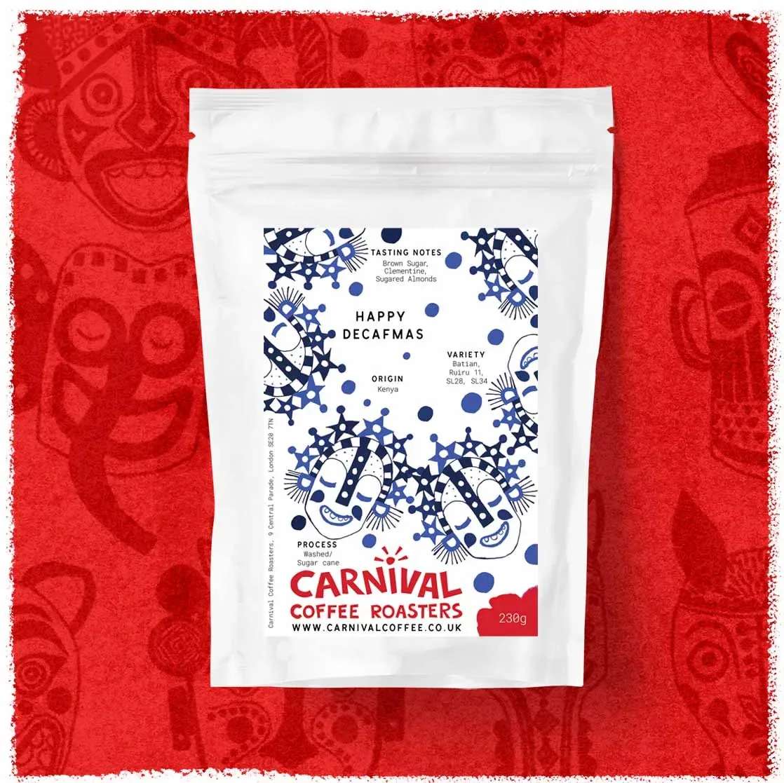 decaf - happy decaf-mas - kenya - brown sugar, clementine, sugared almonds coffee by carnival coffee roasters