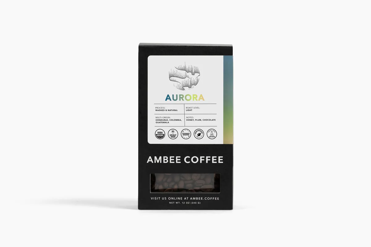 aurora – 12oz organic whole bean coffee box coffee by ambee coffee co.