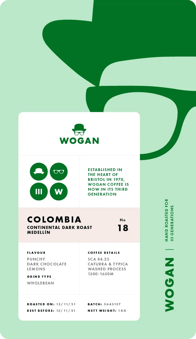 colombia continental dark roast coffee by wogan coffee roastery shop & brew bar