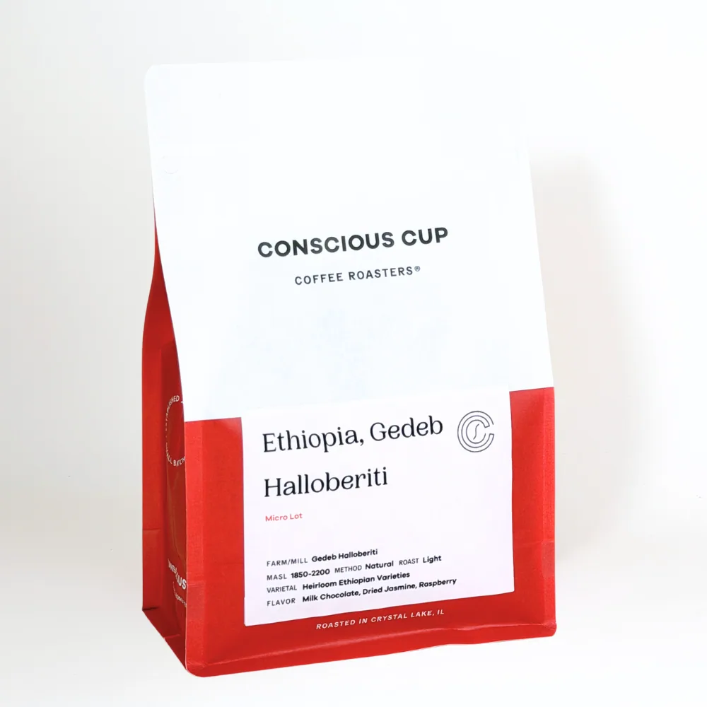 ethiopia, gedeb halloberiti coffee by conscious cup coffee roasters - crystal lake