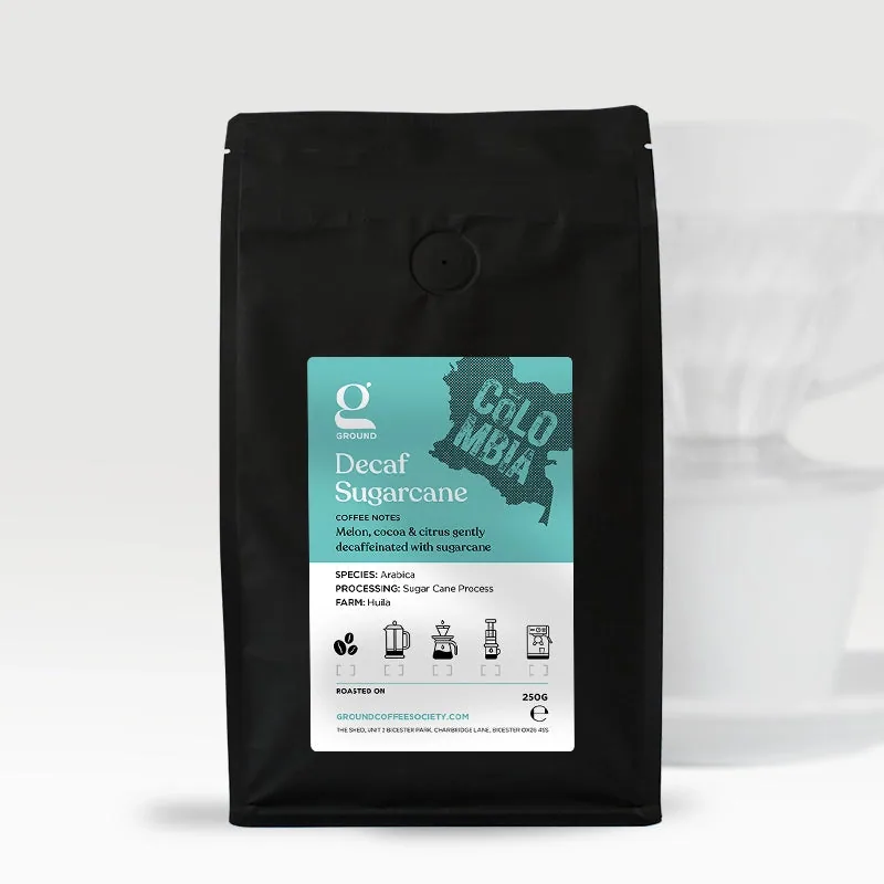 decaf colombia sugarcane coffee by ground coffee society