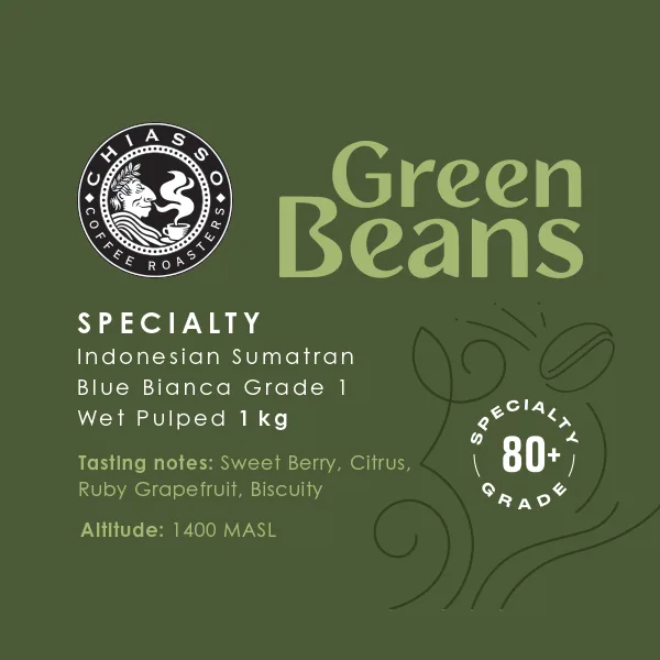 indonesia blue bianca unroasted green coffee beans 1kg coffee by chiasso coffee roasters