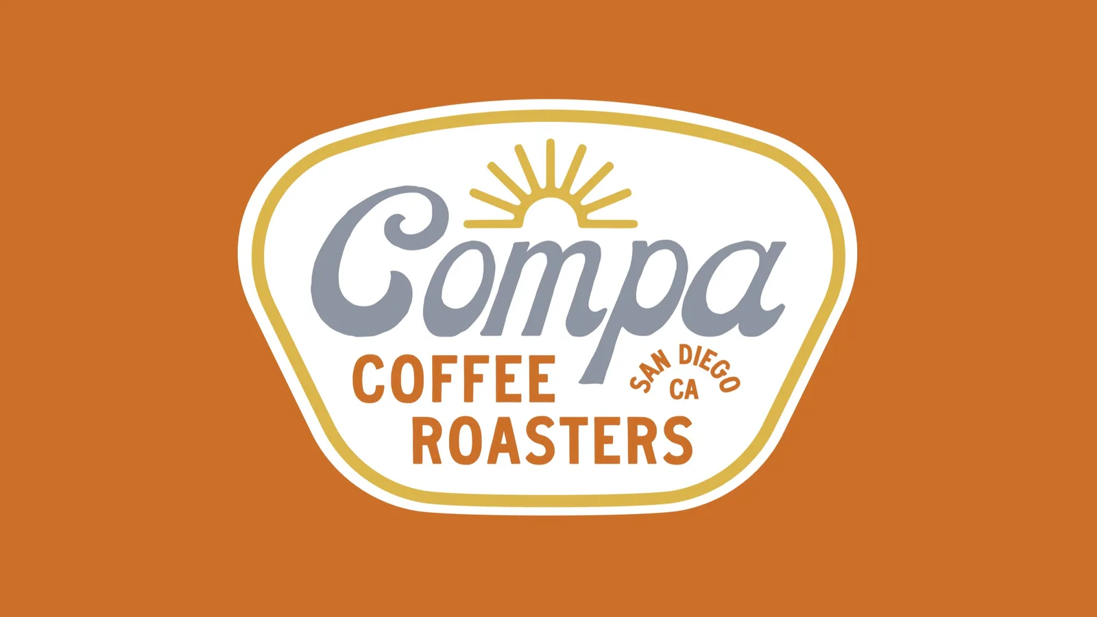 compa coffee roasters logo with sun and text on orange background., compa coffee roasters, san diego