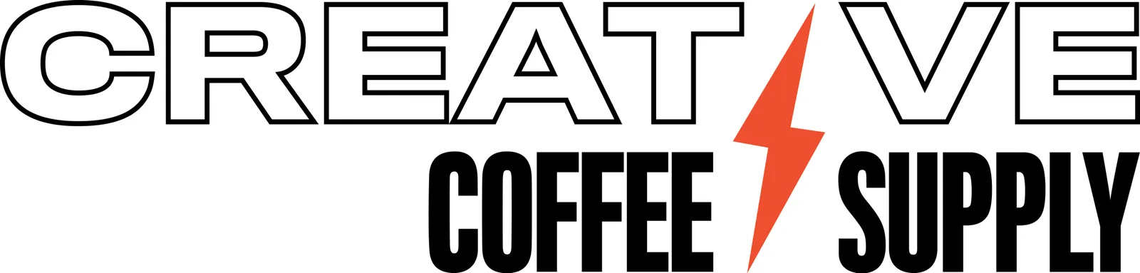 great live coffee supply logo with bold outlined letters and red lightning bolt symbol., creative coffee & supply, pittsburgh