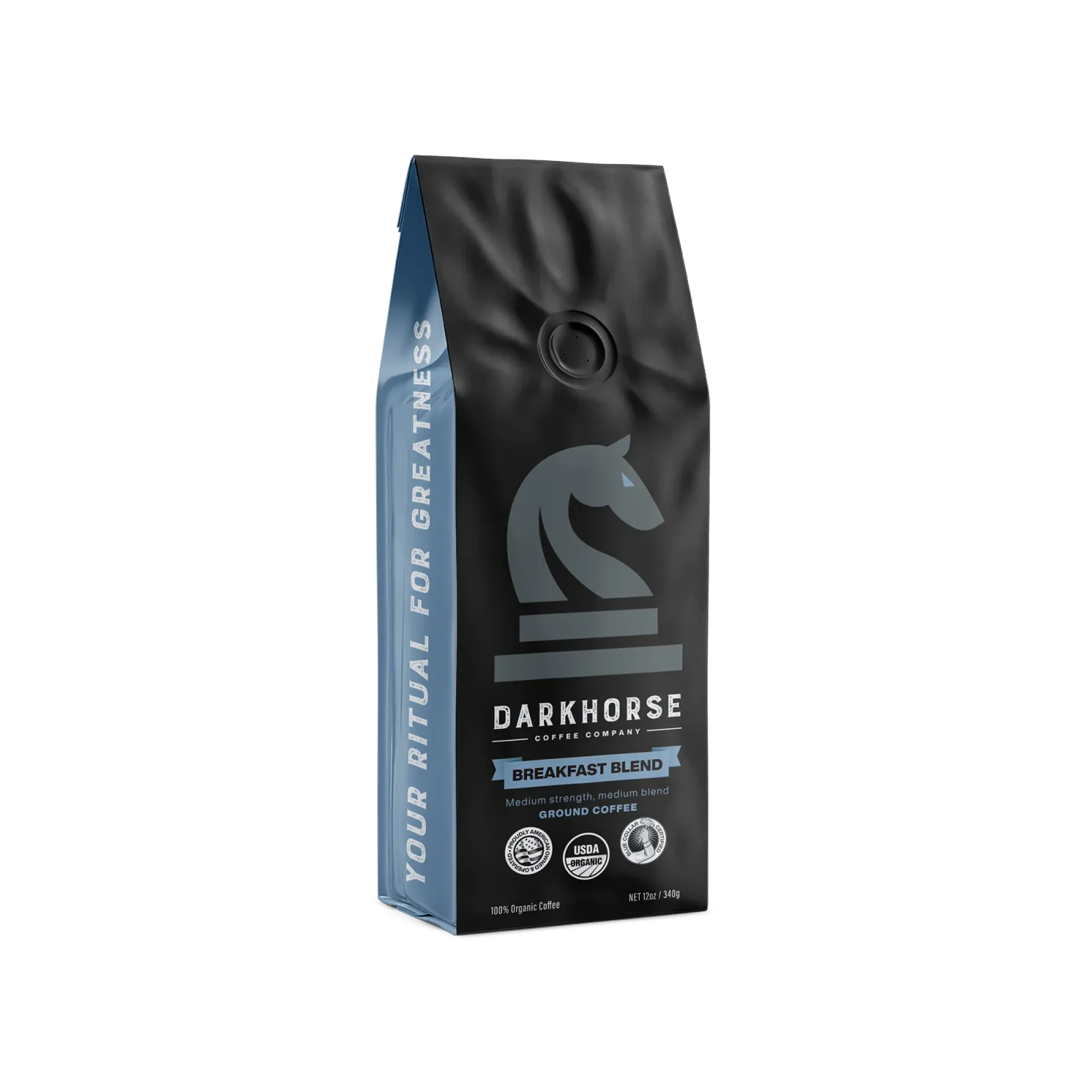 dark horse coffee company breakfast blend ground coffee bag, 12 oz, organic certified., dark horse coffee company, plant city