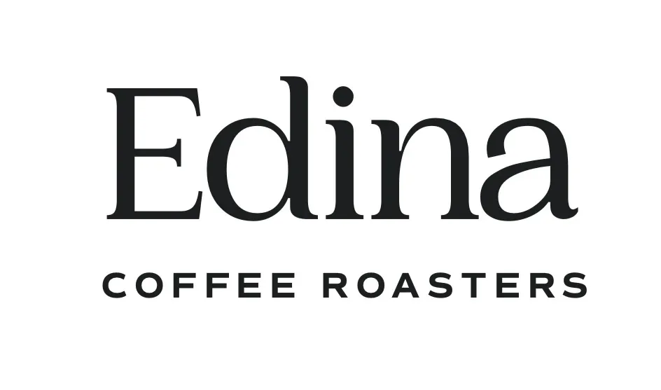 edina coffee roasters logo in black text on white background., edina coffee roasters, edina