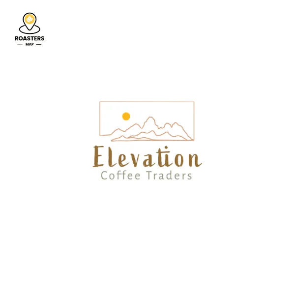 elevation coffee traders logo featuring mountains, sun, and roasters map branding., elevation coffee traders, colorado