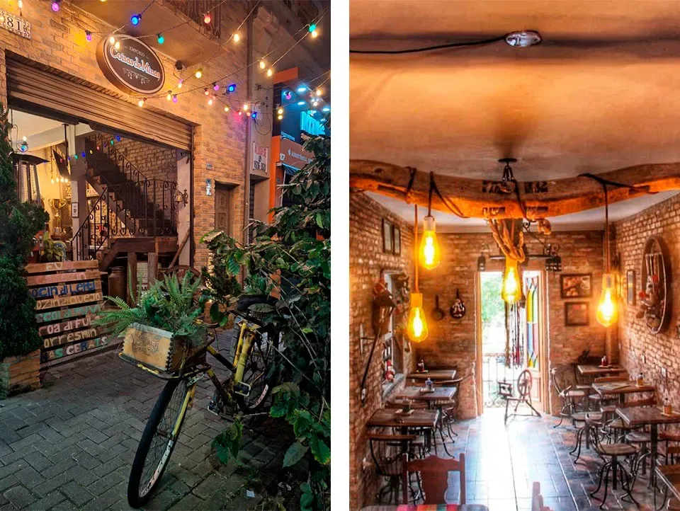 cozy brick cafes with warm lighting, plants, bicycles, and rustic charm., empório coisas de minas, são paulo