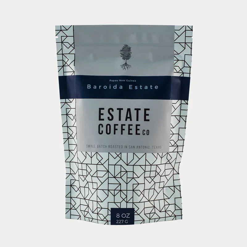 estate coffee co. bag from baroida estate, papua new guinea, 8 oz package., estate coffee company, san antonio