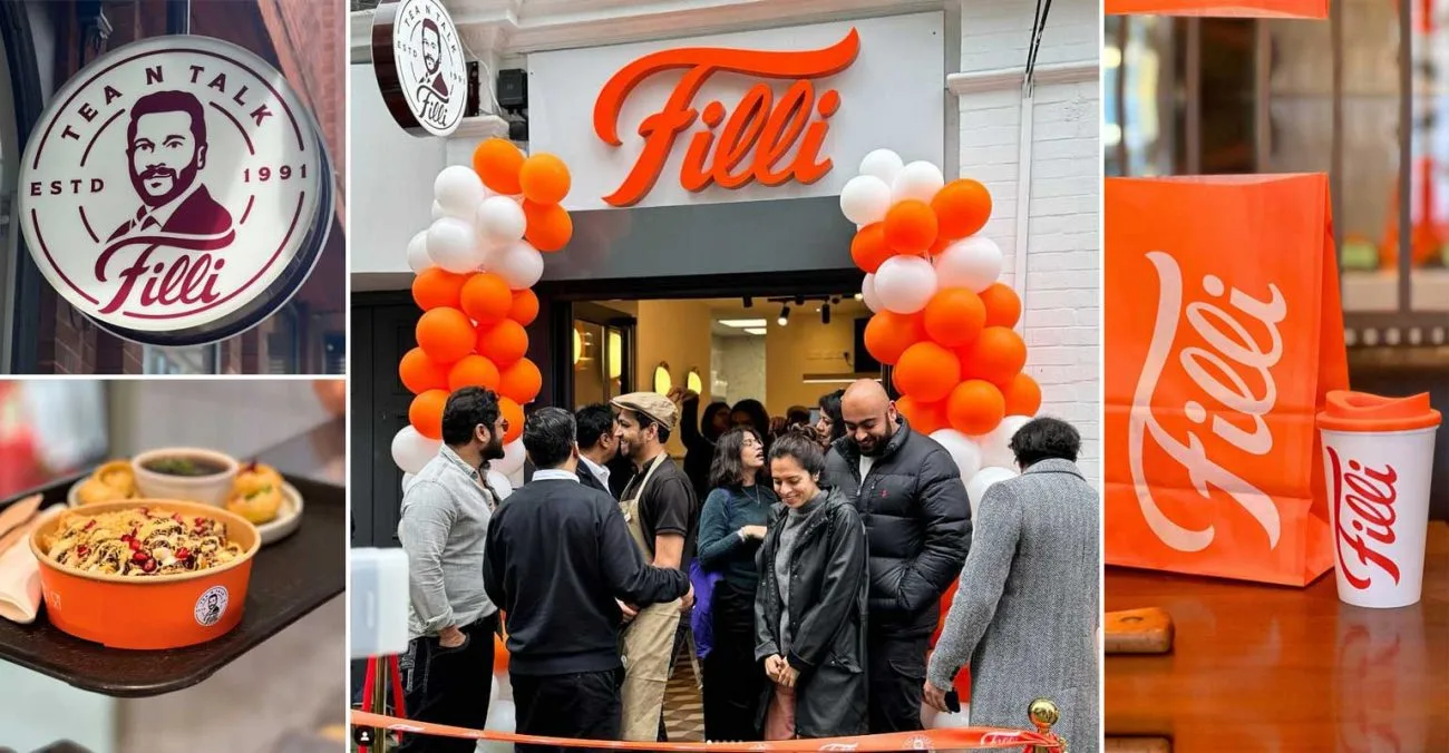 filli restaurant grand opening with orange and white balloons, signage, and gathered guests., filli cafe, london