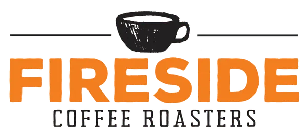 fireside coffee roasters logo with cup illustration and horizontal lines., fireside coffee co, flint
