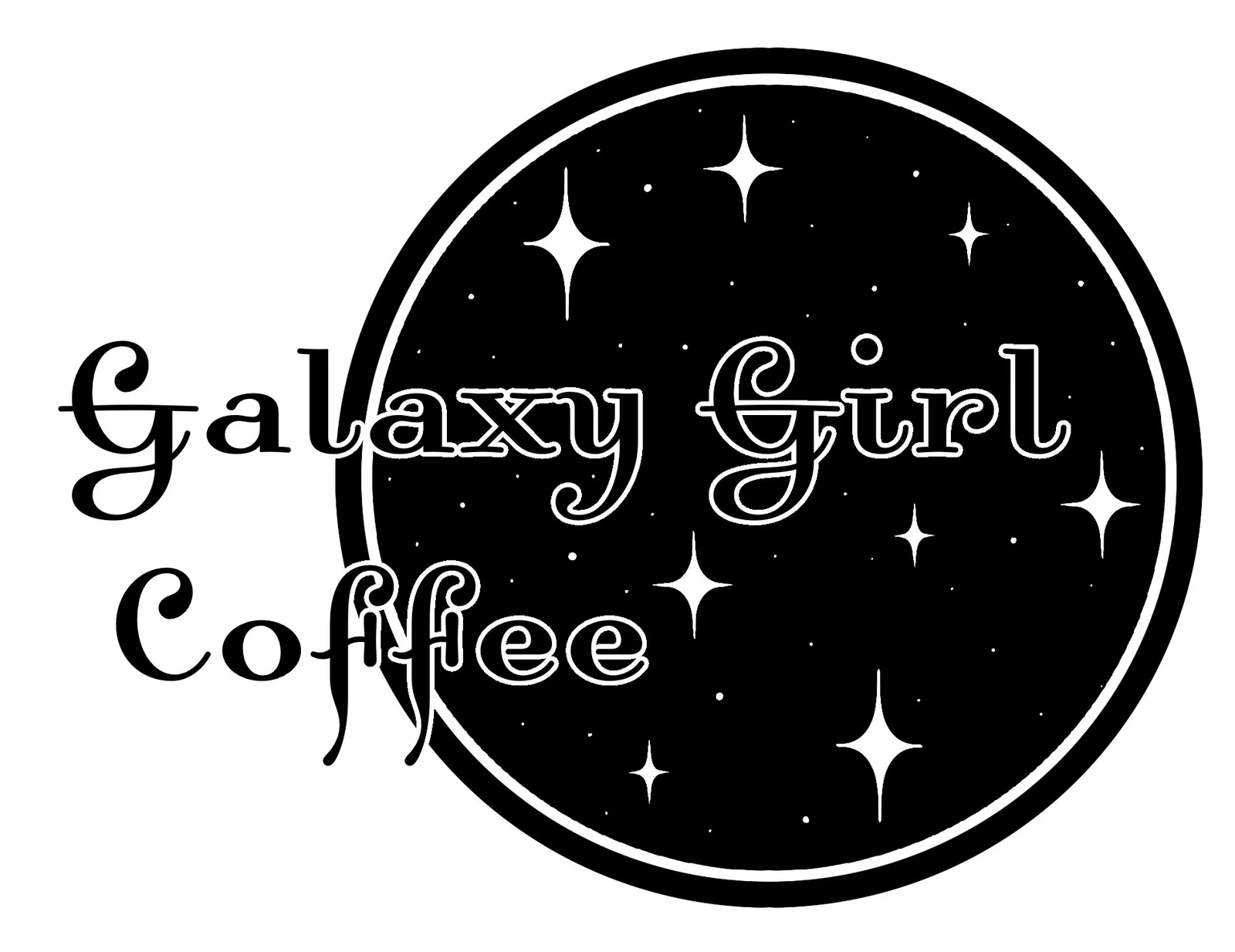 galaxy girl coffee logo with starry circular design and elegant serif typography., galaxy girl coffee, llc, manhattan
