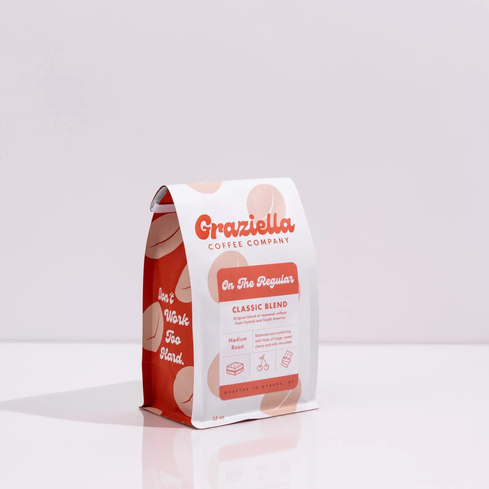 graziella coffee company bag featuring "on the regular" classic blend, 12 oz package., graziella coffee company, new york cit