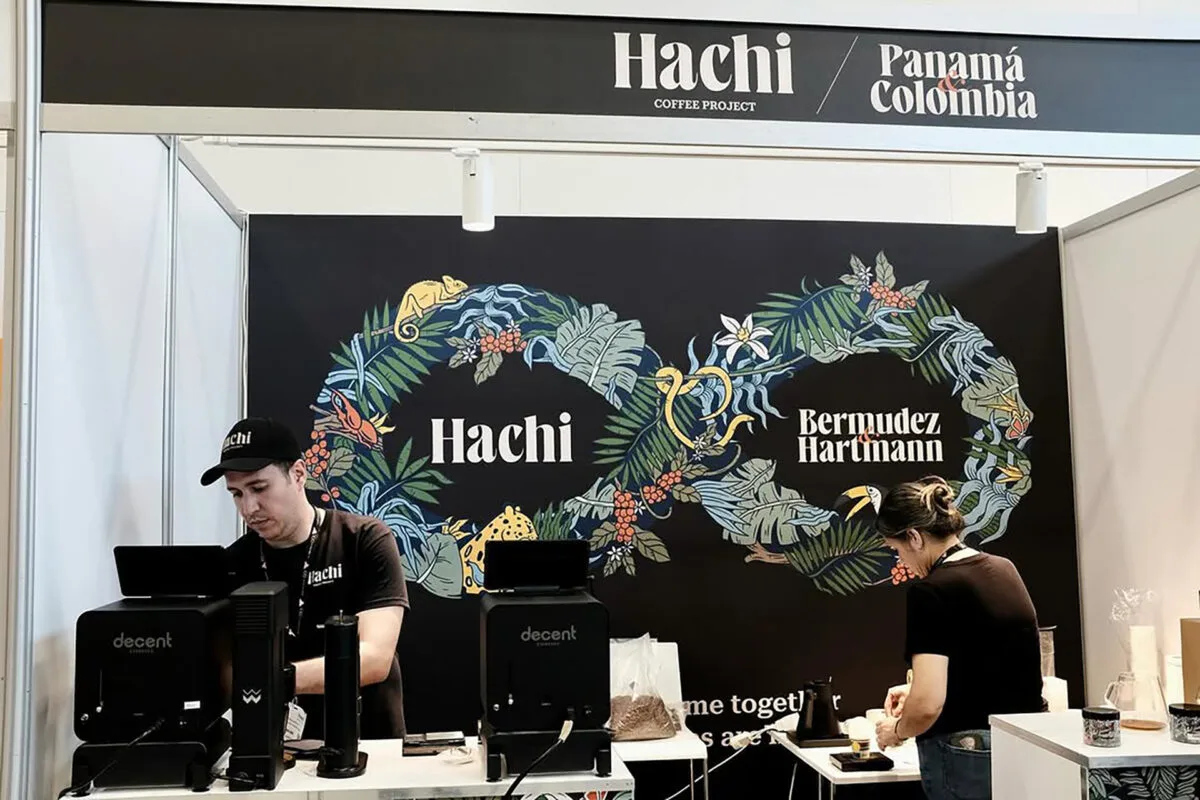hachi coffee project storefront with staff at counter and tropical botanical backdrop., hachi coffee, lincoln