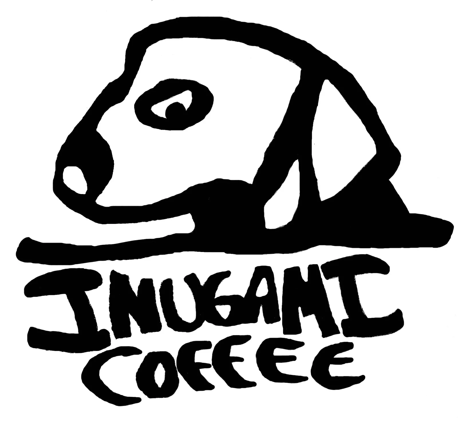 black and white logo featuring a stylized face with "inugami coffee" text below., inugami coffee, phoenix