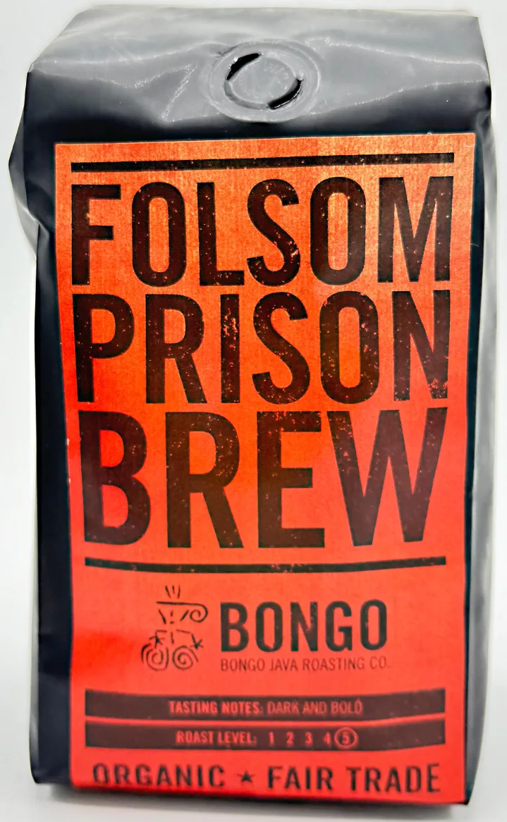 folsom prison brew coffee package by bongo java roasting company, orange label., johnny cash museum, nashville